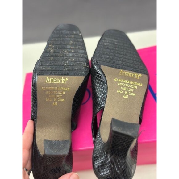 Amanda Black Faux Snakeskin Heels 8M With 2.5" Block Heel & Adjustable Straps - Picture 4 of 5